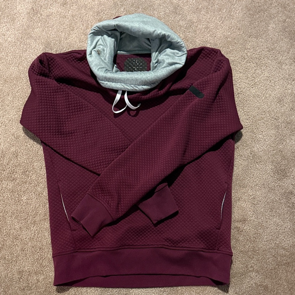 Burgundy Hoodie with gray cowl neck, under armour pullover